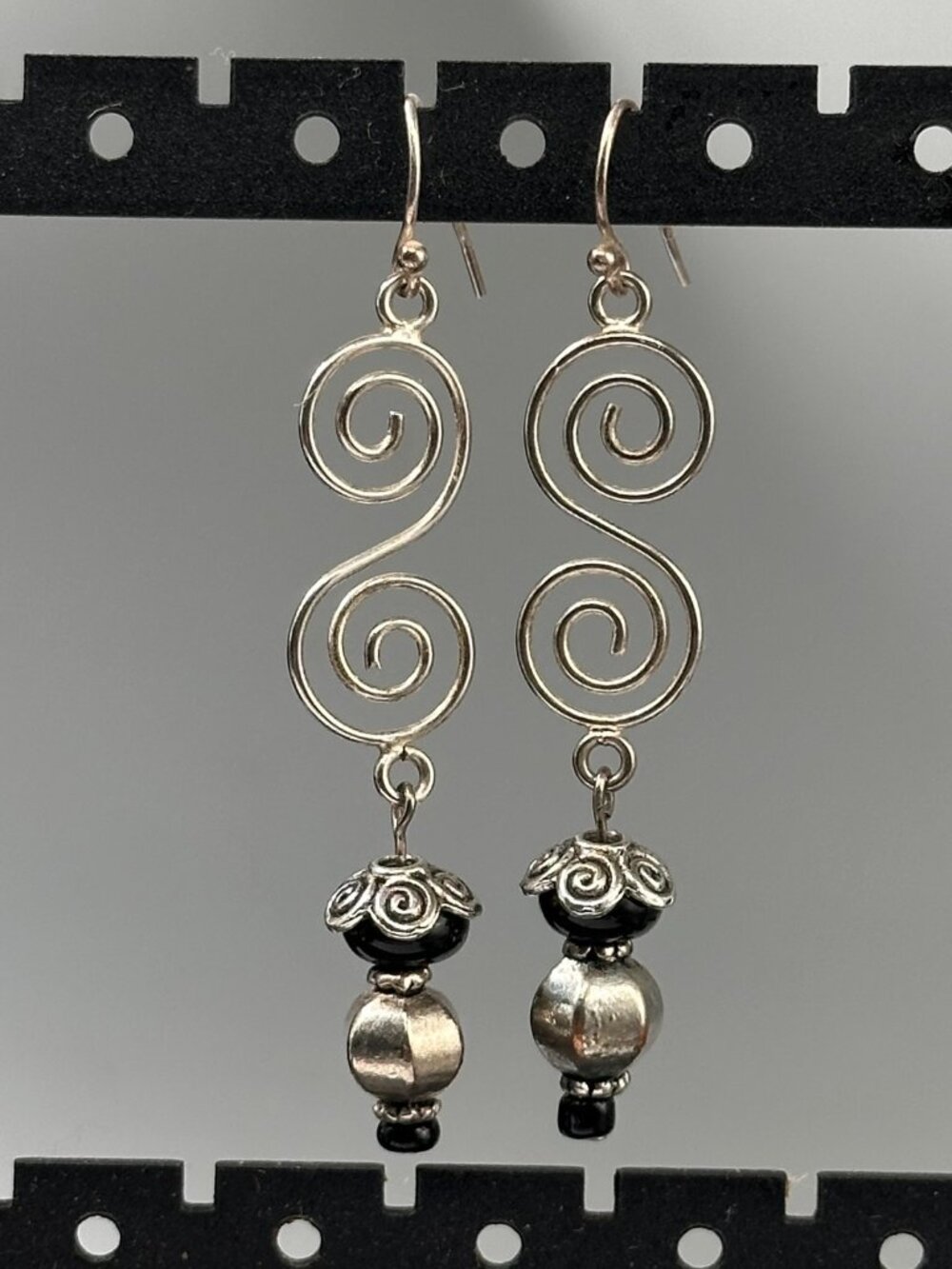 3/$30 Spiral Dangle Earrings Silver Textured Bead Drop Sterling Silver Ear Hooks